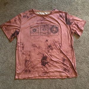 Short Sleeved Shirt; Tye Dye Brown-Ish Peach Designed Tarot Cards